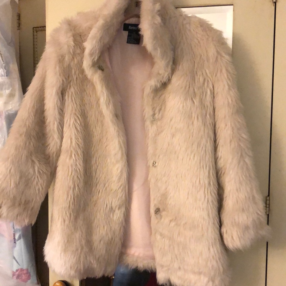 Girls' Cream Faux Fur Pea Coat
